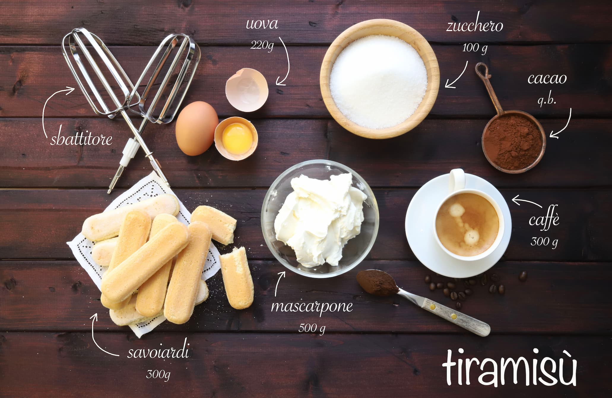 ingredients to make tiramisu, flat lay