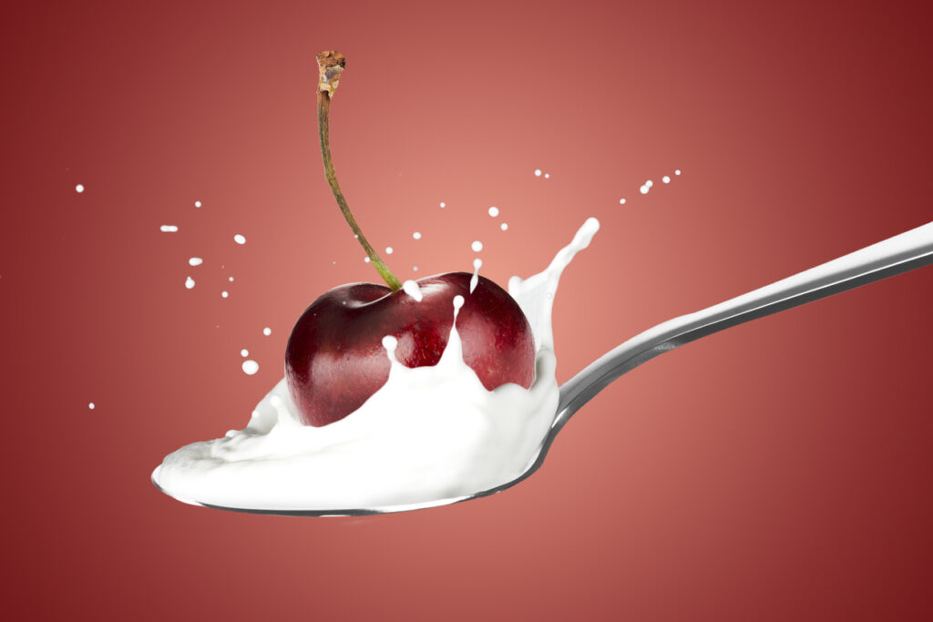 Milk Splash With Fresh Cherry Fruit