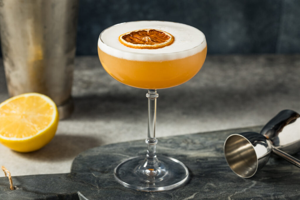Boozy Cold Frothy Whiskey Sour Cocktail